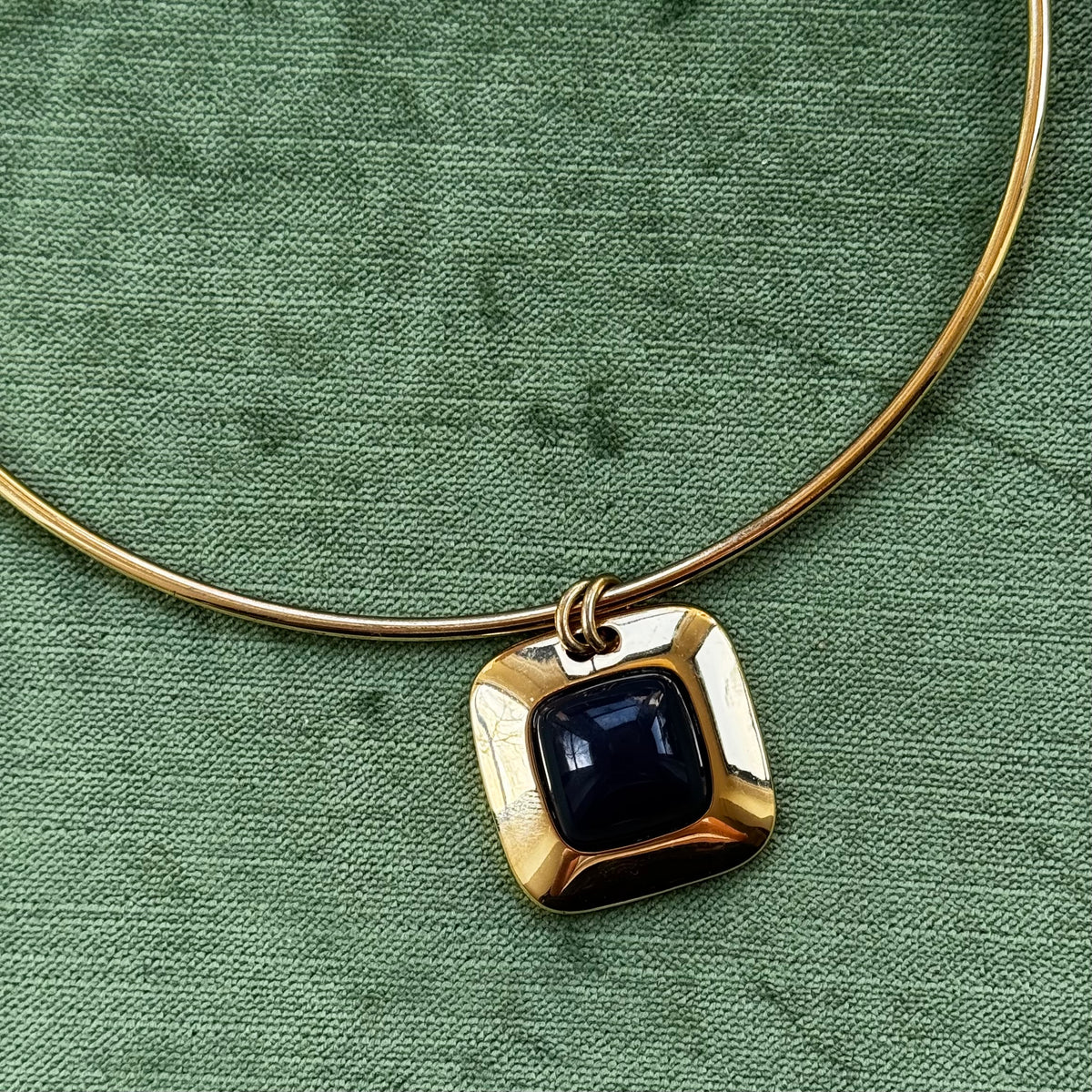 Gold Choker Necklace with Navy Blue Stone