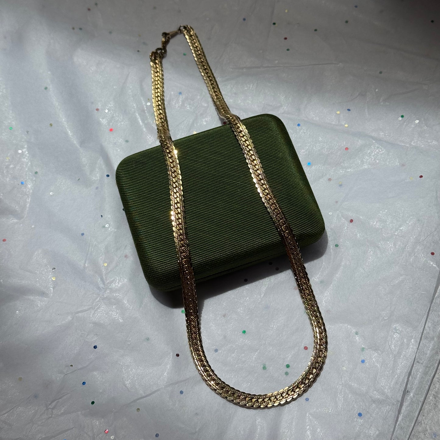 Vintage Gold Herringbone Chain Necklace