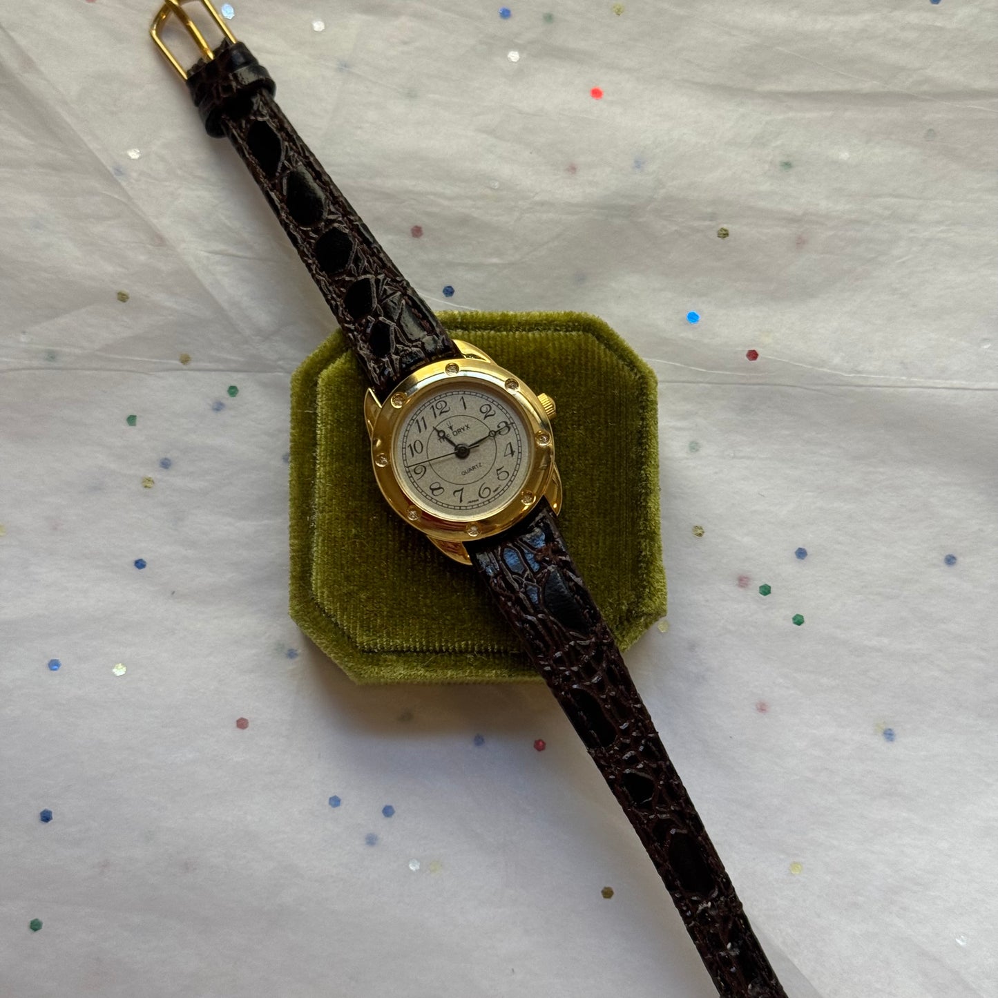 Vintage Gold & Brown Leather Watch