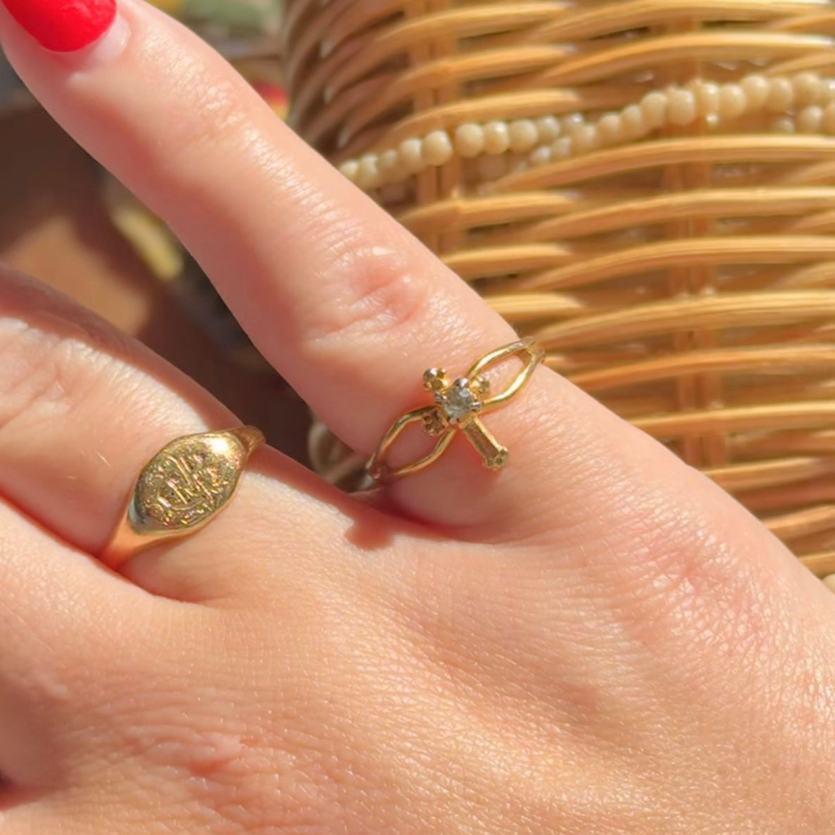 Vintage Gold Cross Rhinestone Ring
