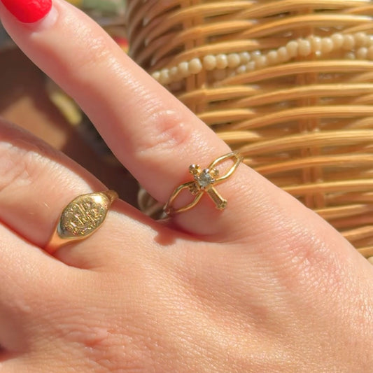 Vintage Gold Cross Rhinestone Ring