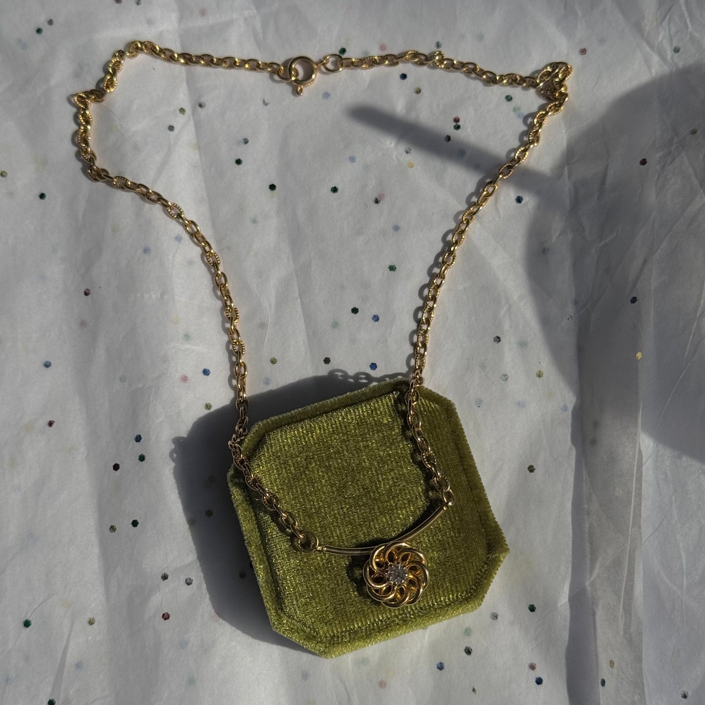 Vintage Rhinestone Flower Gold Bar Necklace