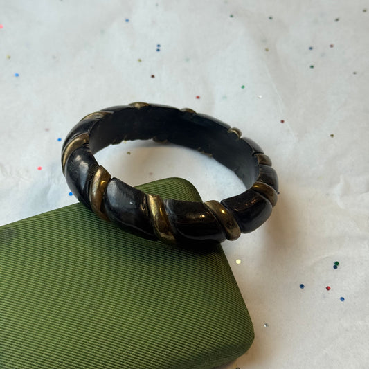 Vintage Gold & Black Bangle Bracelet