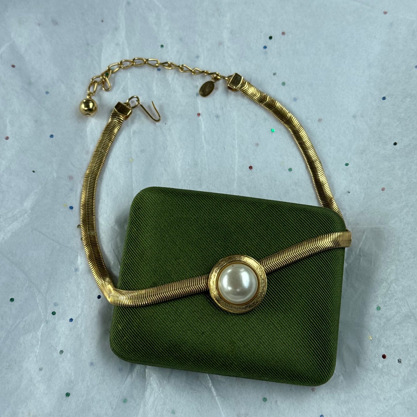 Vintage Gold Pearl Choker Necklace
