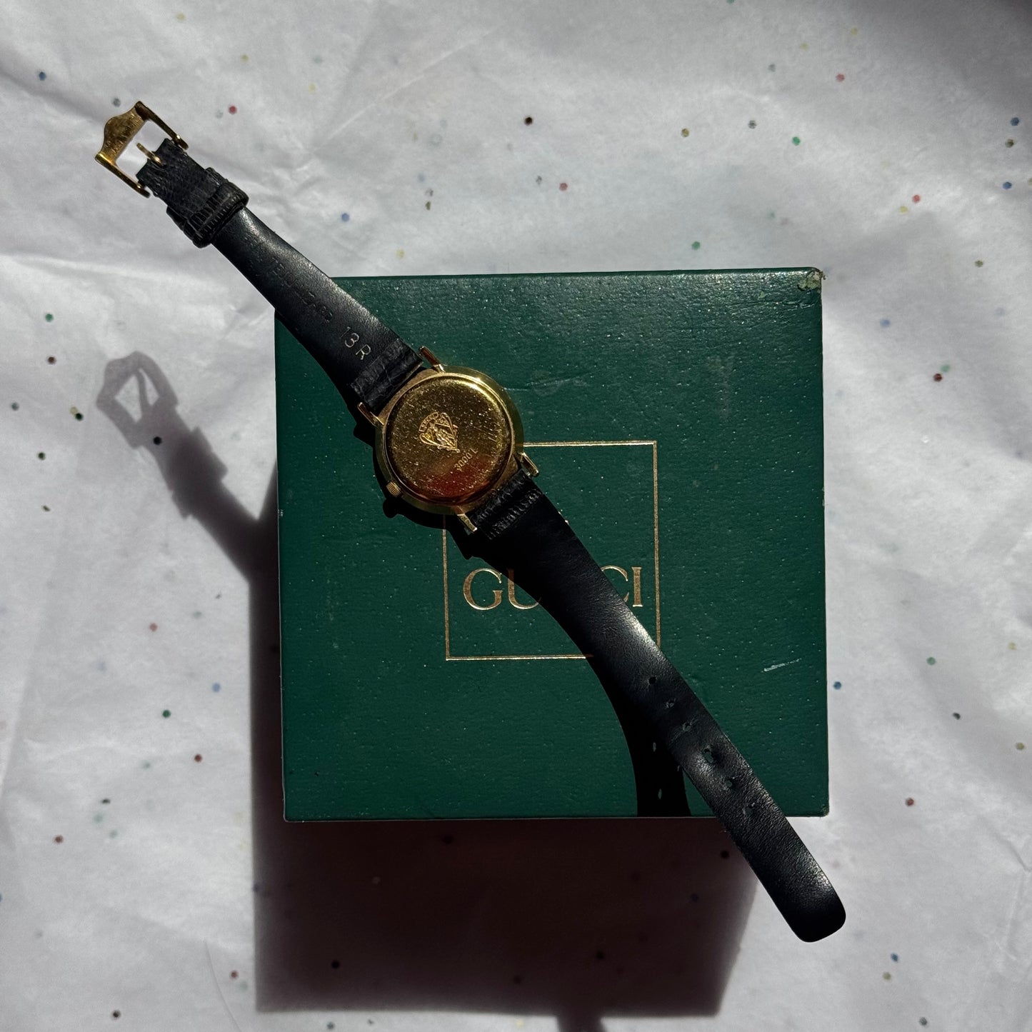 Vintage Working Black Gucci Leather Band Watch