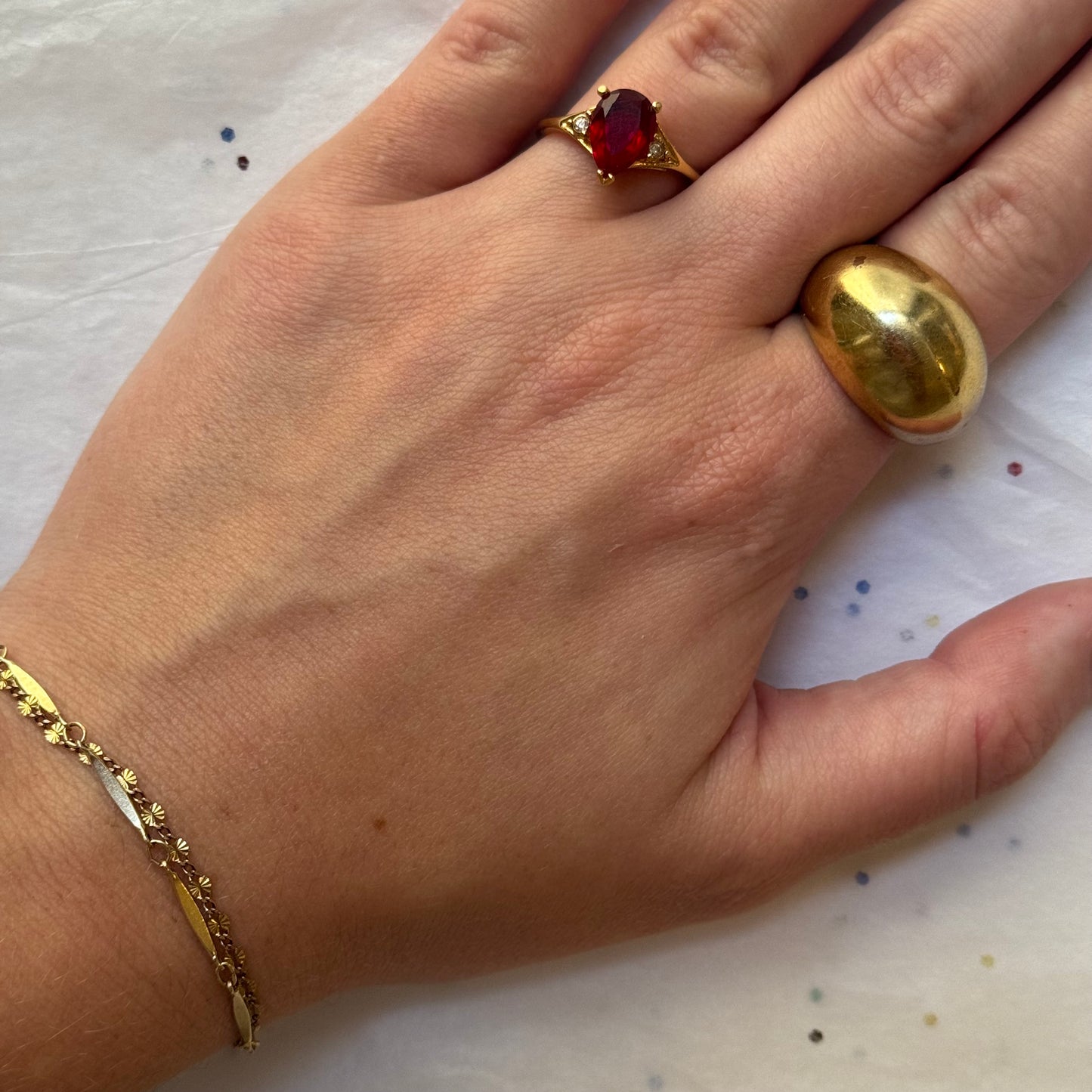 Vintage Gold Red Rhinestone Ring