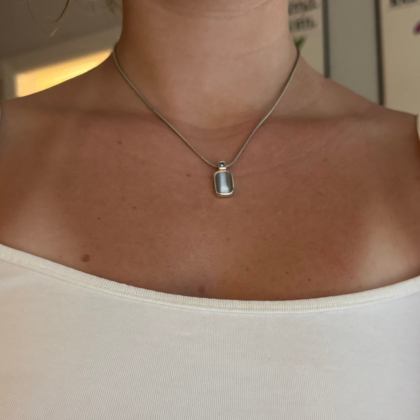 Vintage Silver Stone Pendant Necklace