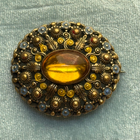 Vintage Filigree Cabachon Brooch