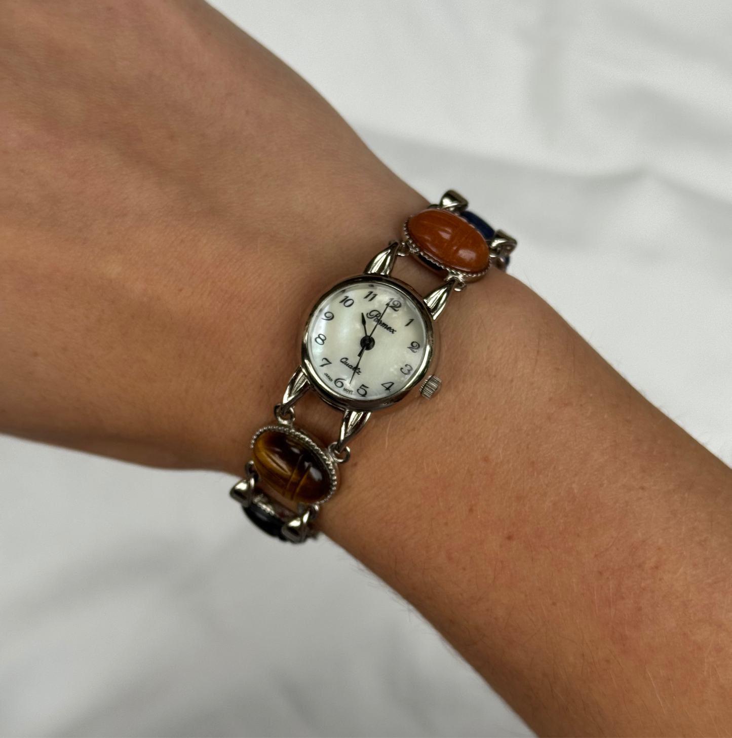 Vintage Silver Multicolored Scarab Watch