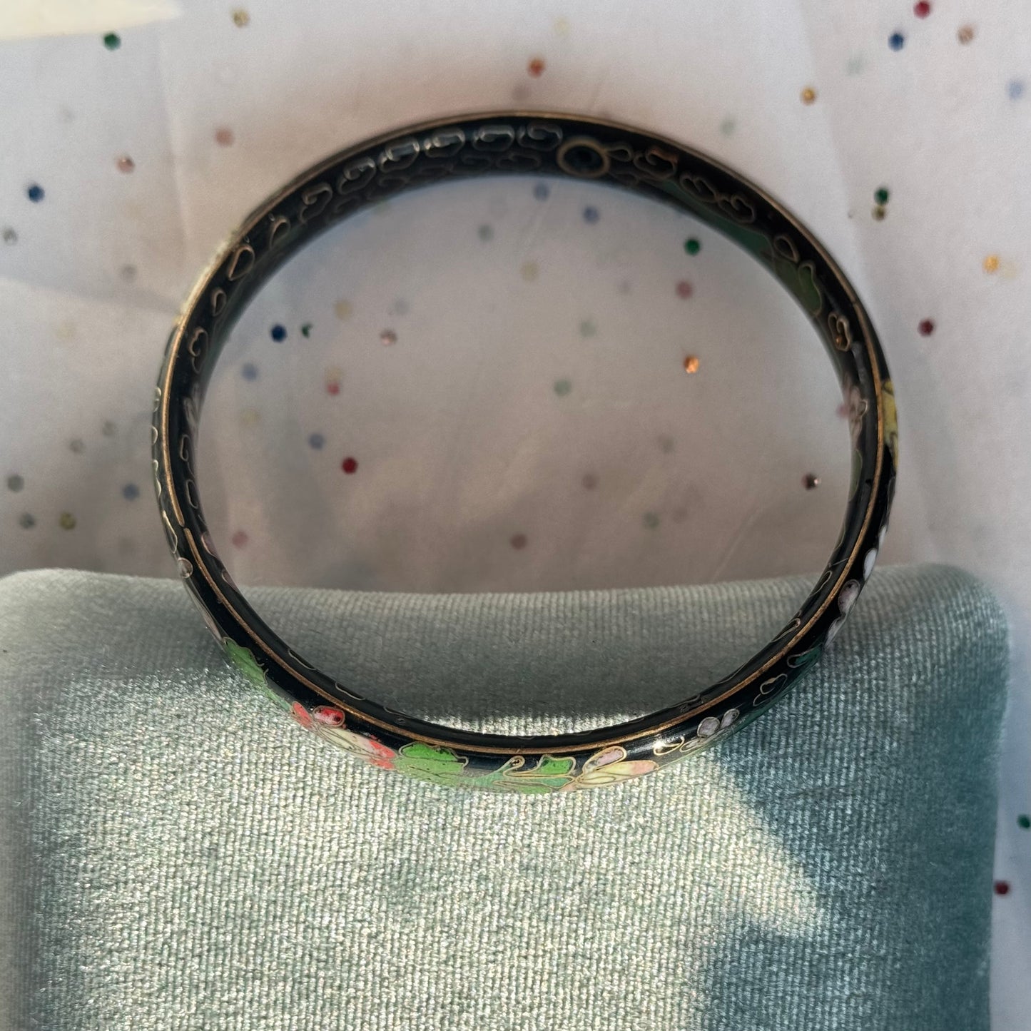 Vintage Enamel Cloisonné Floral Bangle Bracelet