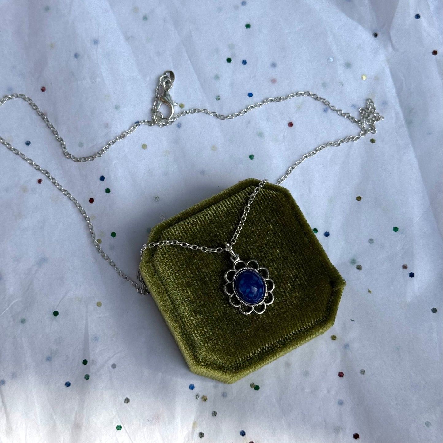Vintage Blue Stone Silver Pendant Necklace