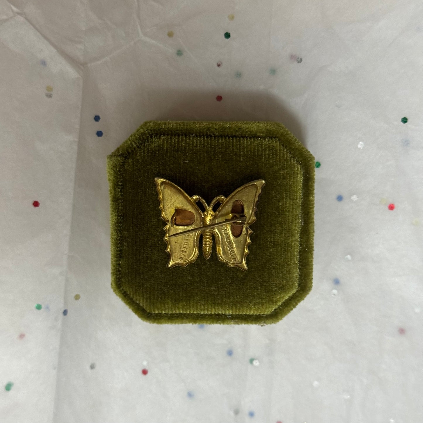 Vintage W Germany Pink & Gold Butterfly Brooch