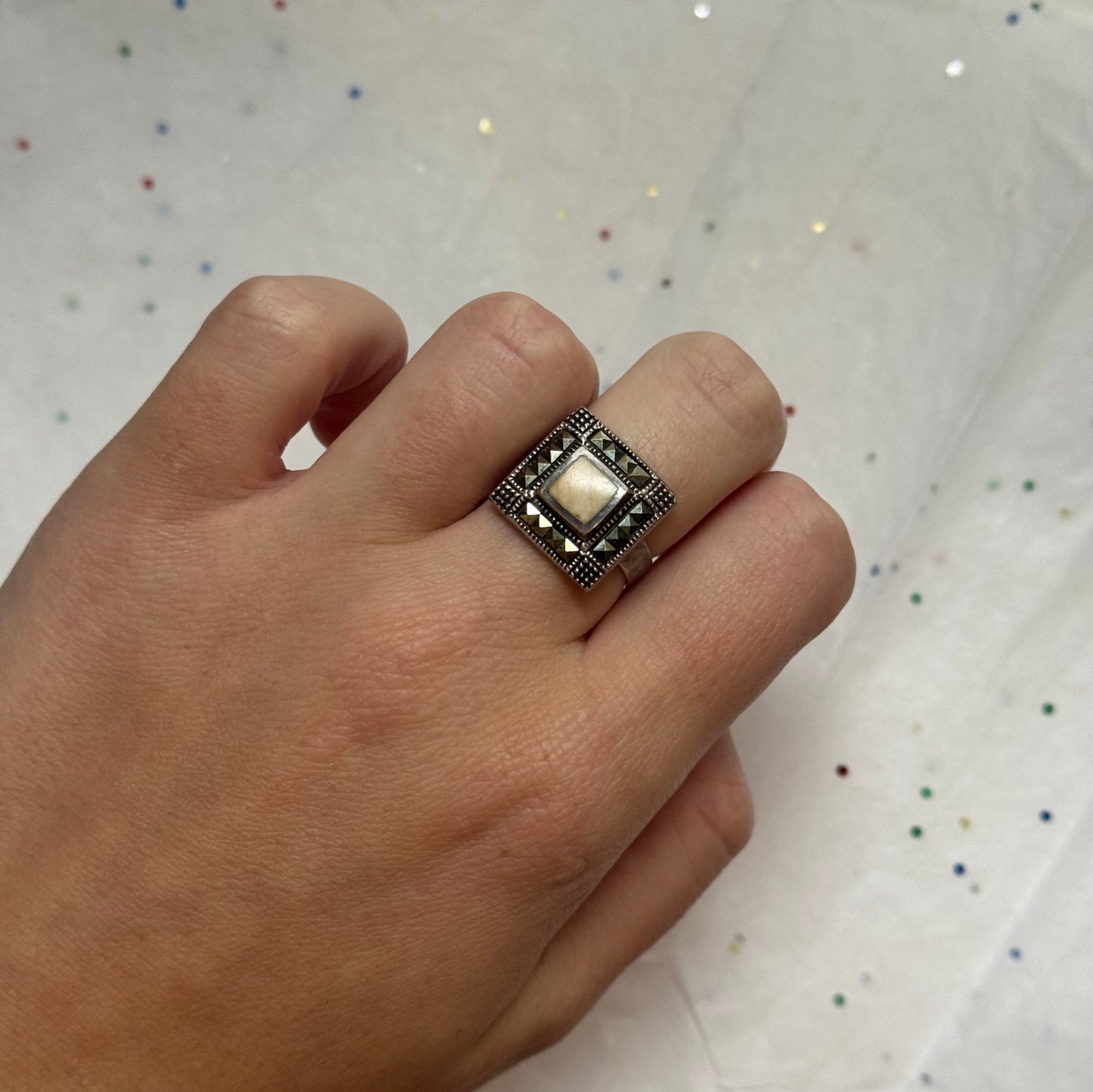 Vintage Sterling Silver Mercasite & Quartz Ring