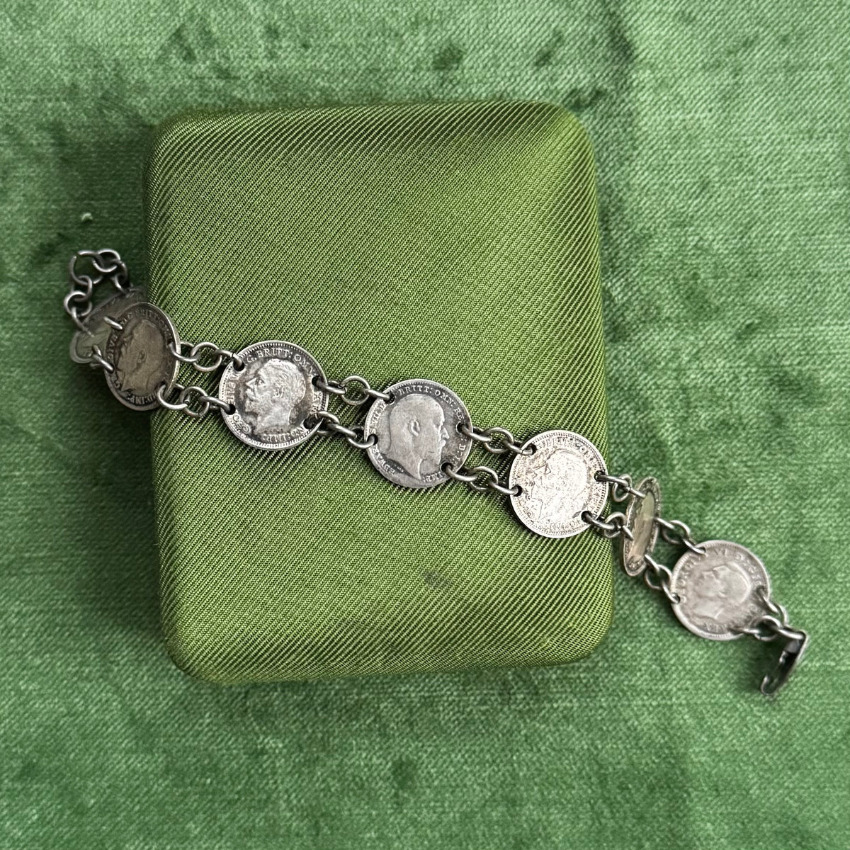 Antique English Silver 3 Pence Coin Bracelet