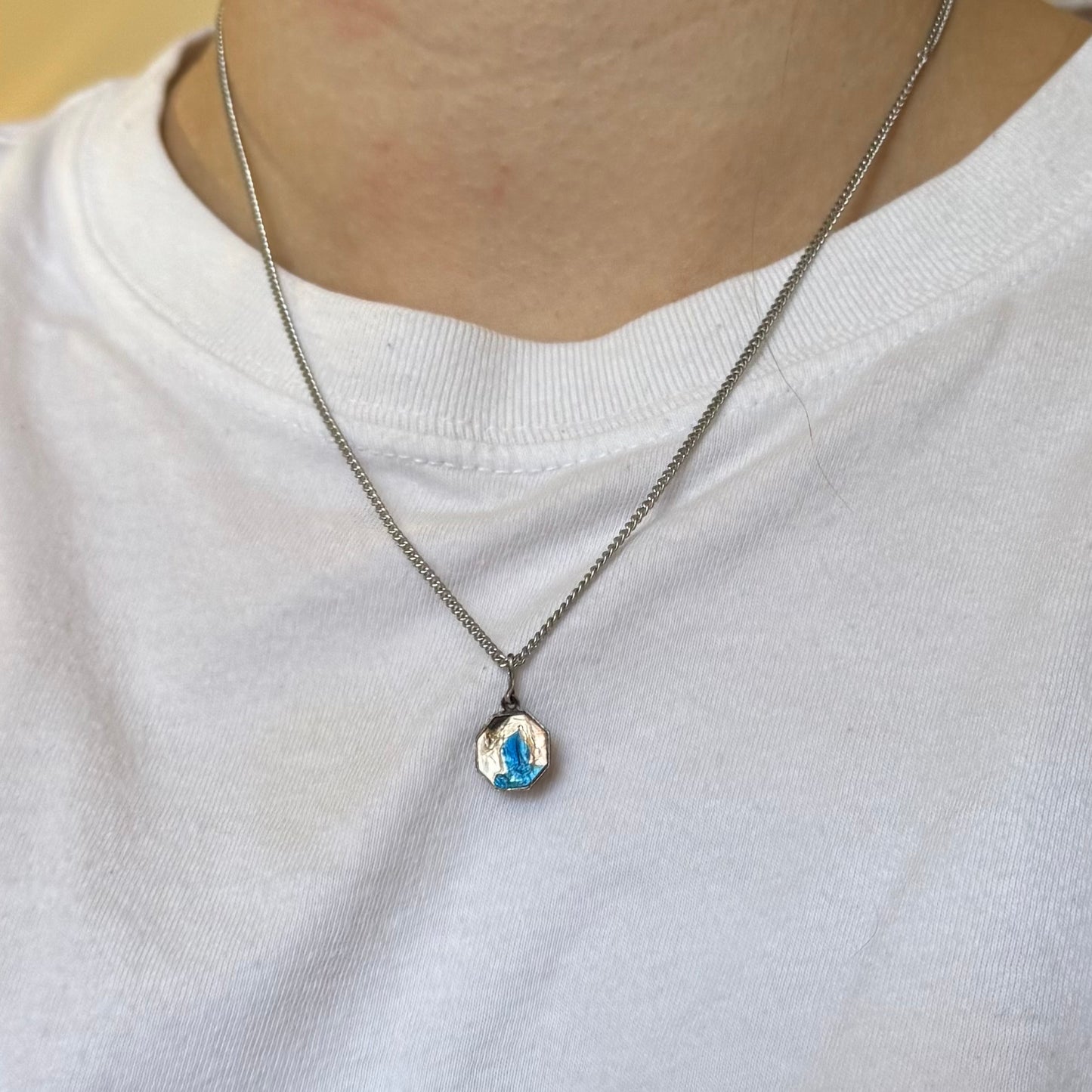 Vintage Silver Enamel Saint Necklace - Sourced in Paris