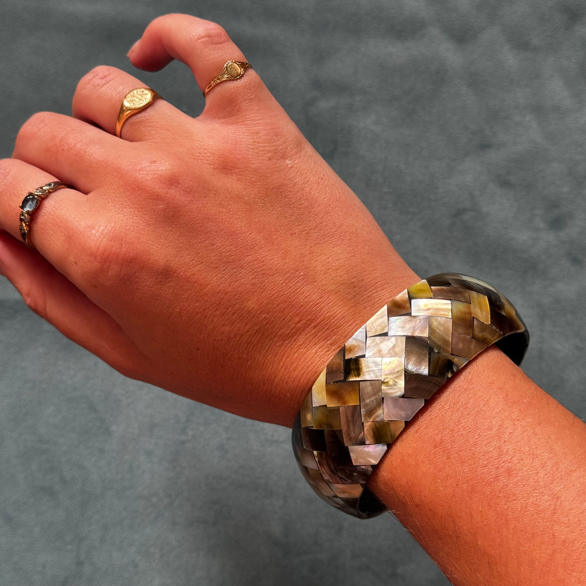 Vintage Shell Inlay Bangle Bracelet