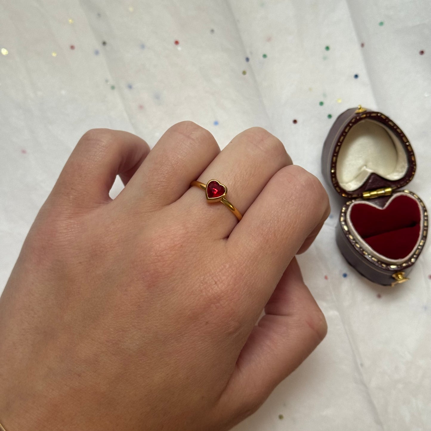 Gold Red Heart Ring