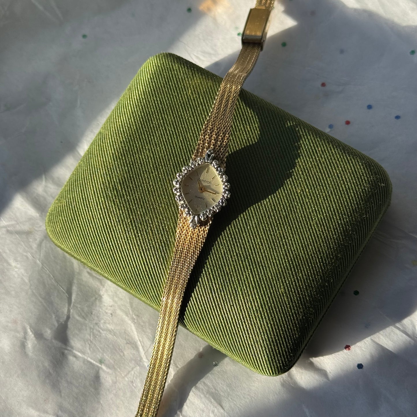 Vintage Gold Watch with Rhinestone Frame