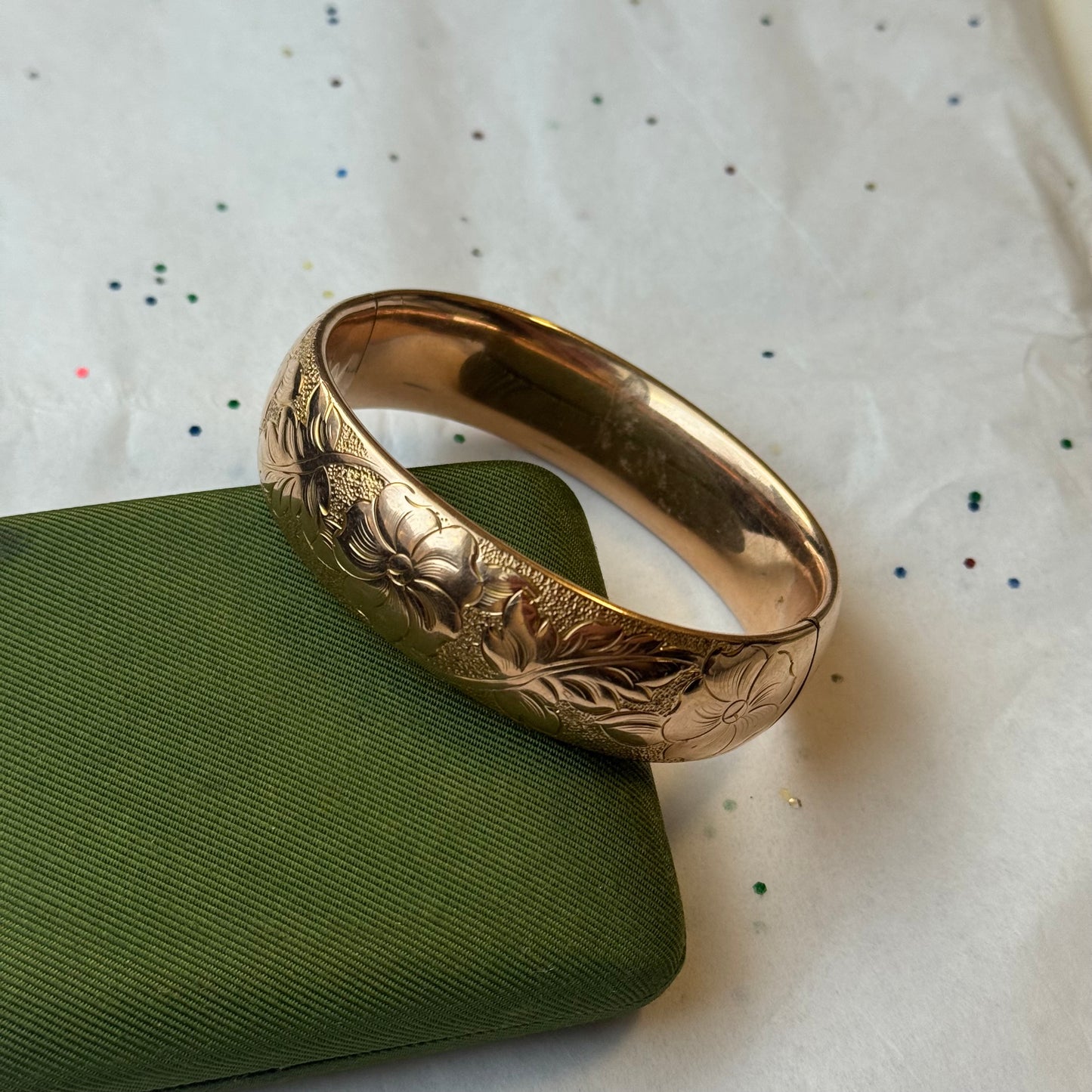 Vintage Gold Filled Floral Engraved Bangle Bracelet