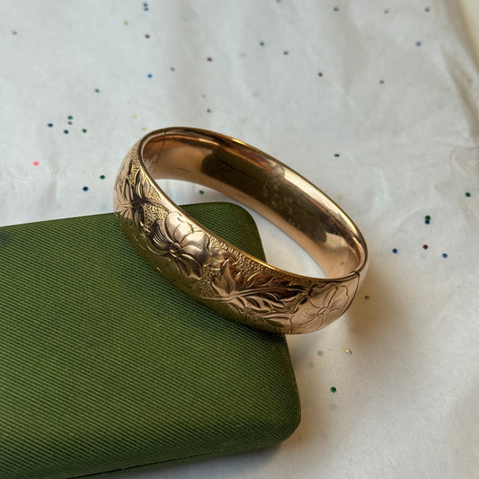 Vintage Gold Filled Floral Engraved Bangle Bracelet