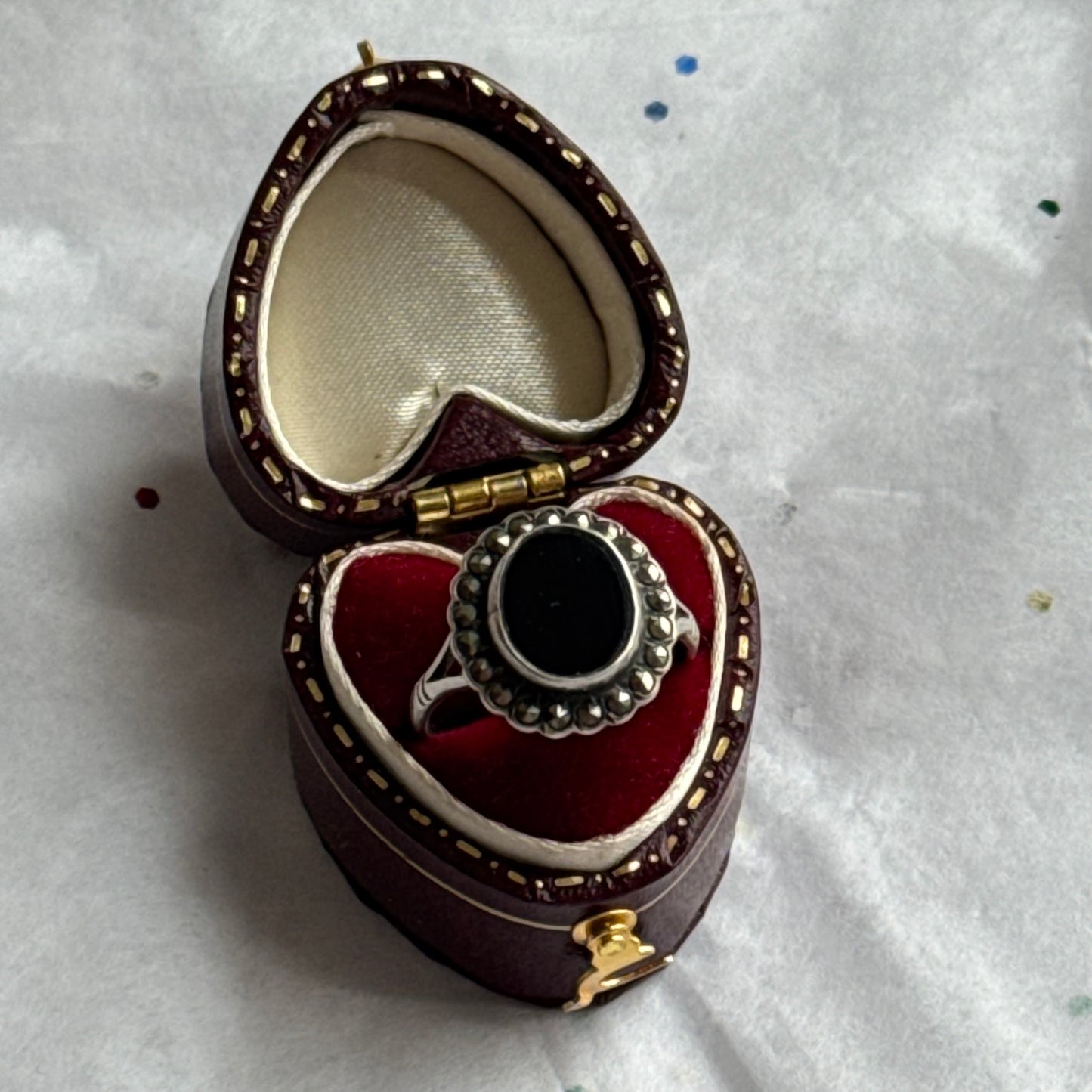 Vintage Sterling Silver Black Onyx & Marcasite Ring