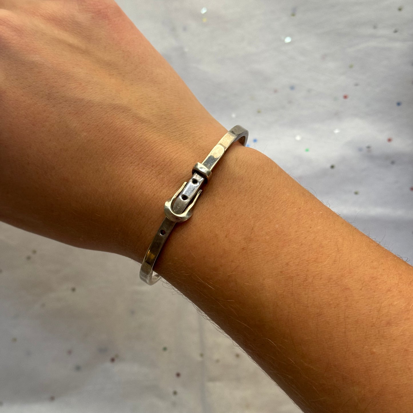 Vintage 925 Sterling Silver Belt Buckle Bangle Bracelet