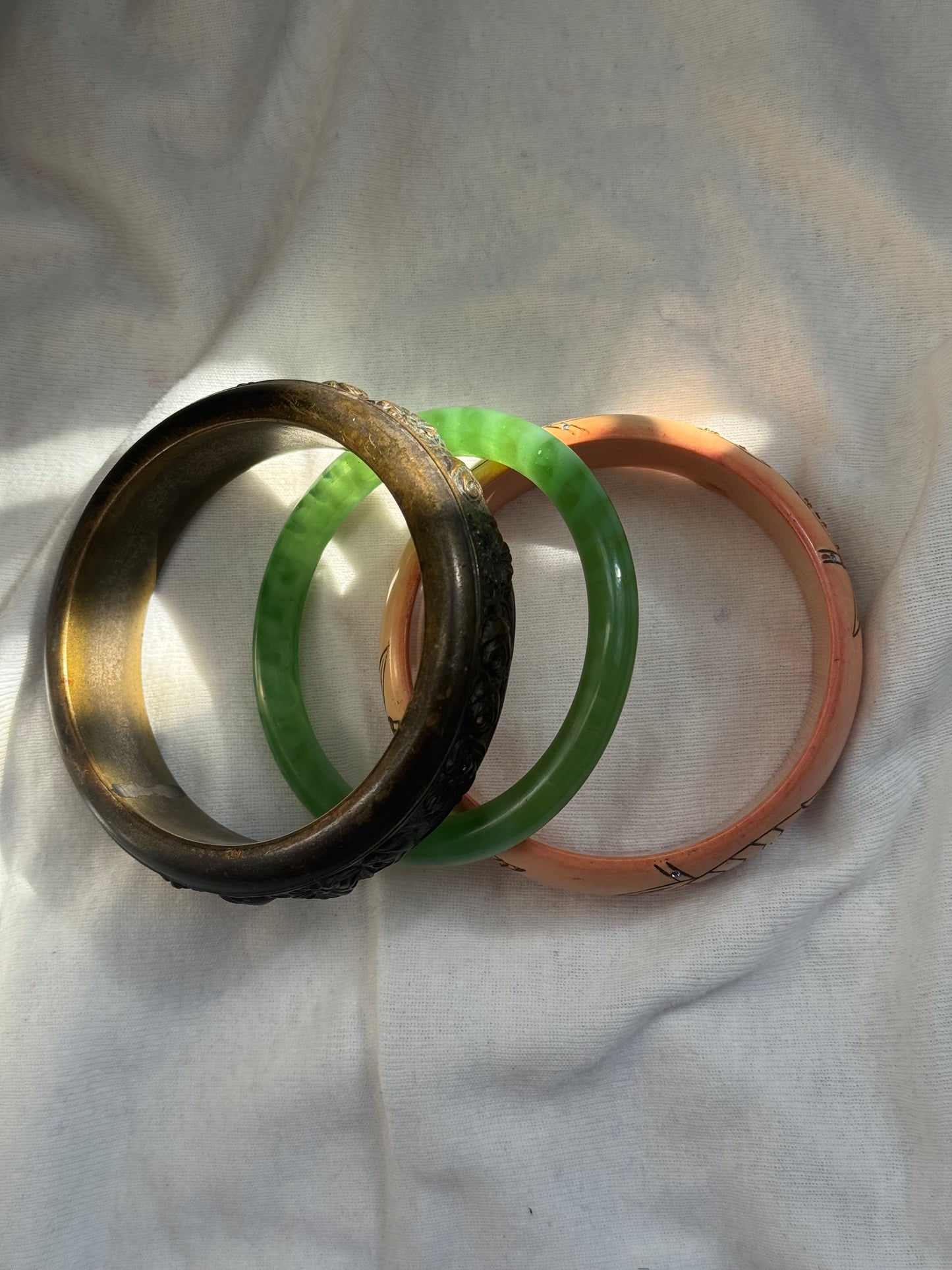 Vintage Bird Coral Bangle Bracelet with Rhinestones - Sourced in Paris