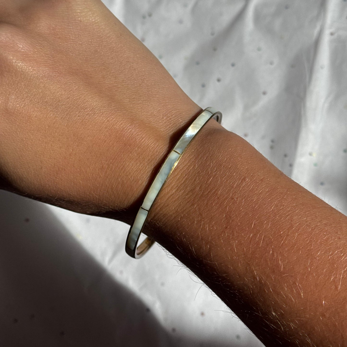 Vintage Mother of Pearl Brass Bangle Bracelet