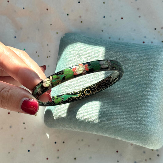 Vintage Enamel Cloisonné Floral Bangle Bracelet