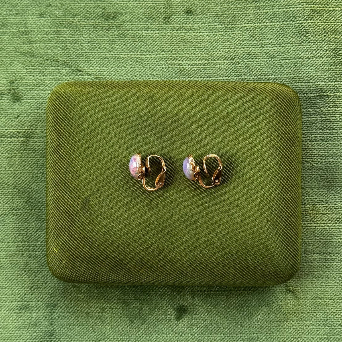 Vintage Opal Gold Clip On Earrings