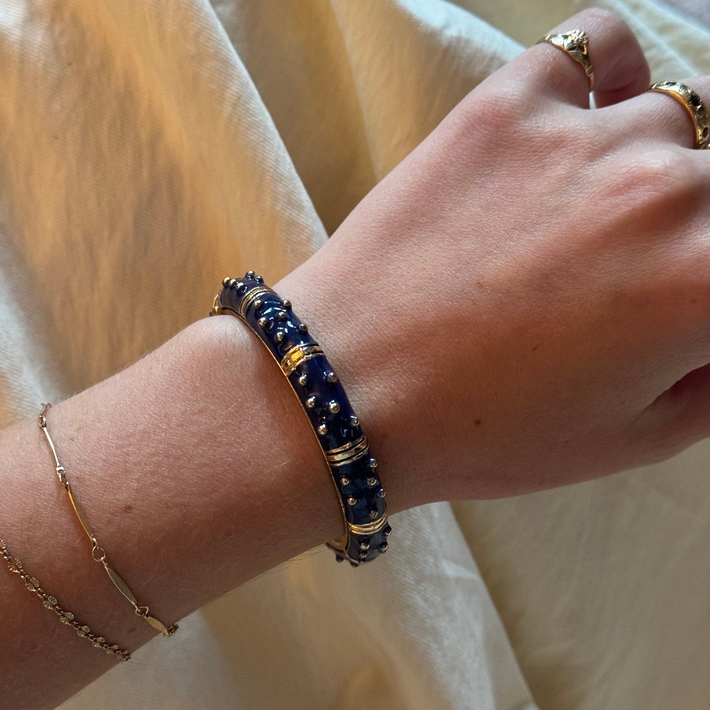 Vintage Blue Enamel Textured Bangle Bracelet