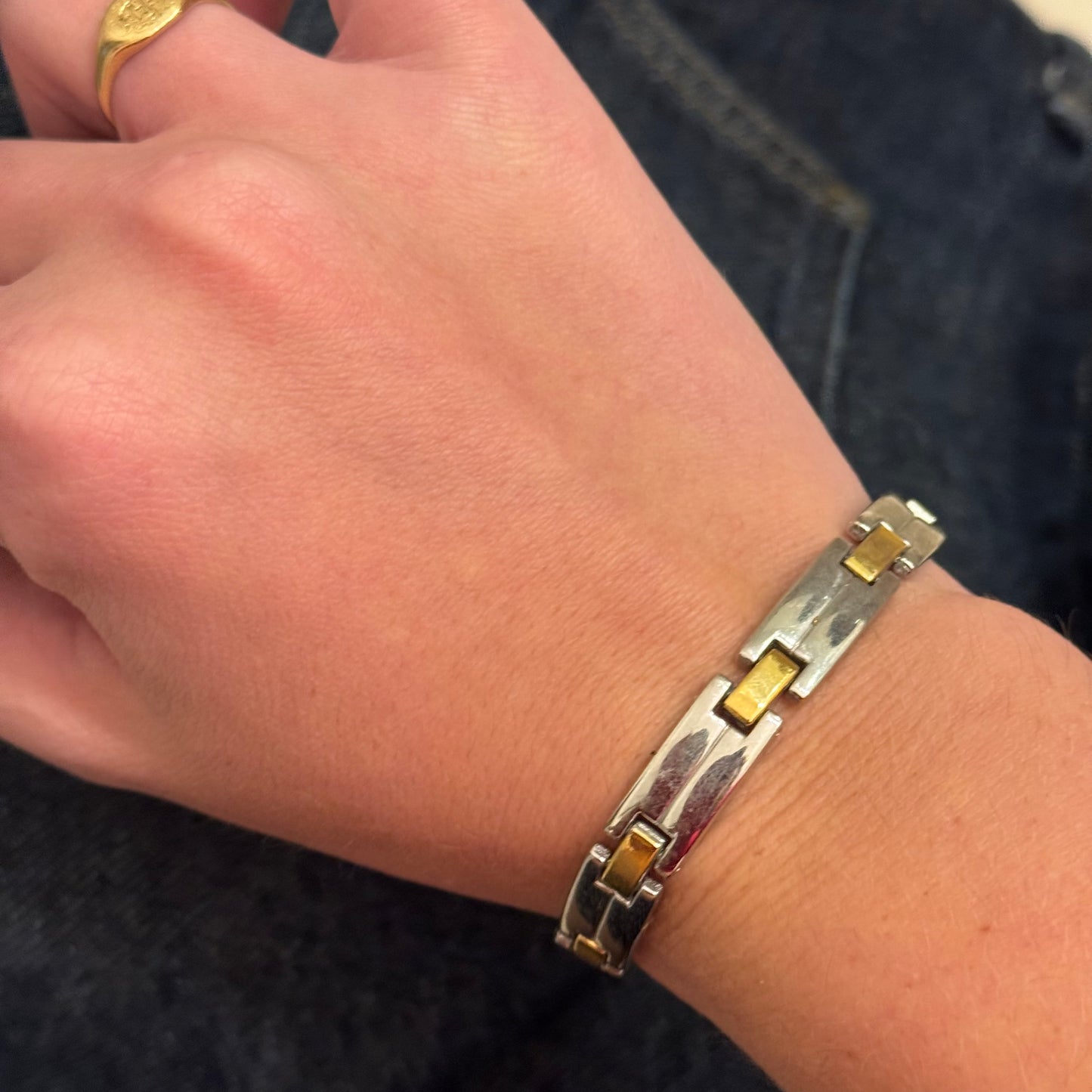 Vintage Two Tone Watch Link Bracelet