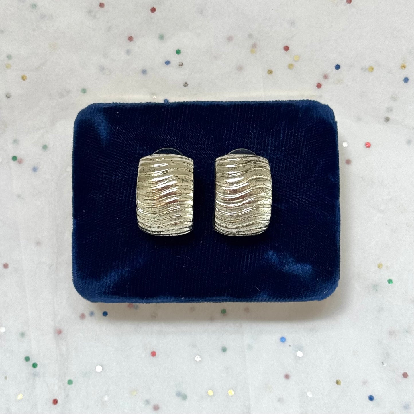 Vintage 1980s Givenchy Silver Tone Ribbed Hoop Post Earrings