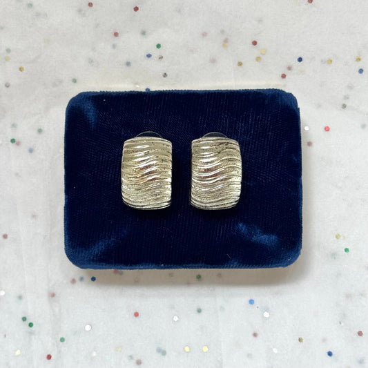 Vintage 1980s Givenchy Silver Tone Ribbed Hoop Post Earrings