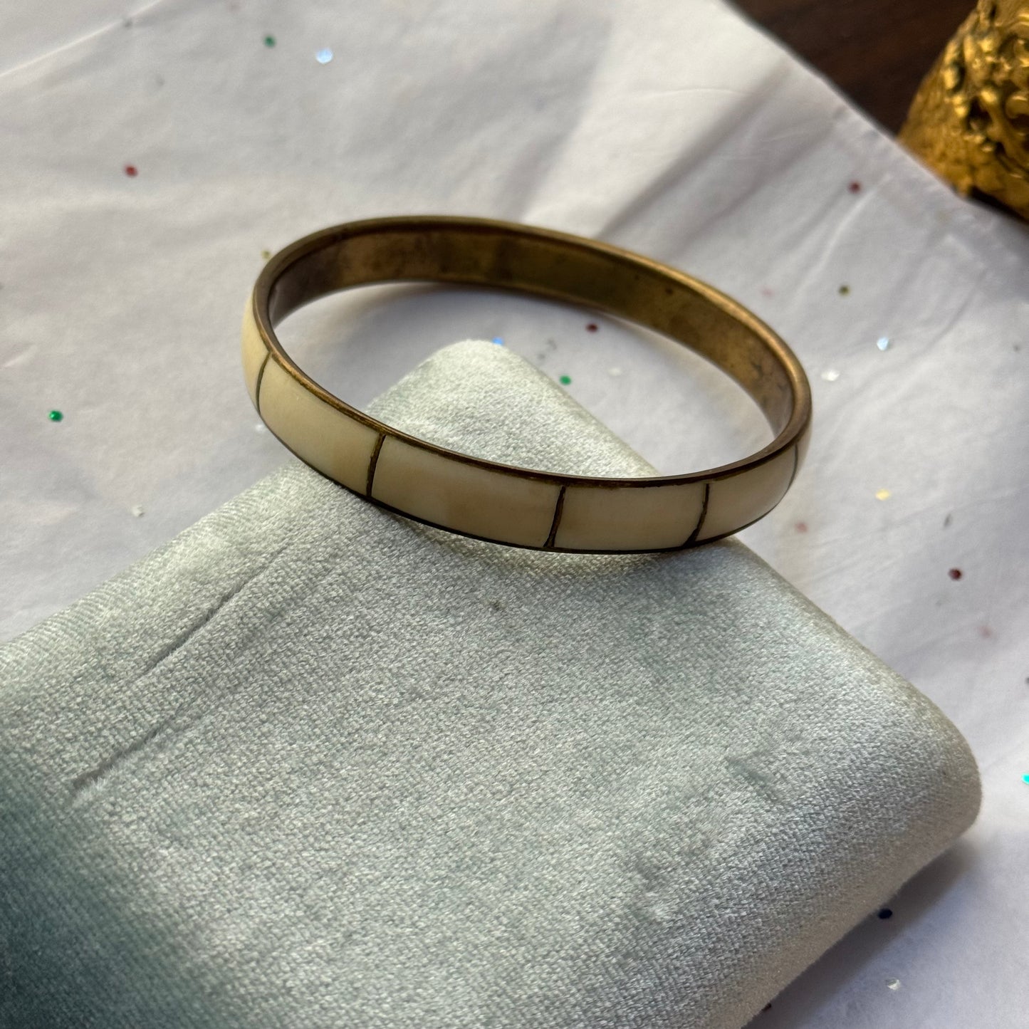 Vintage White Brass Bangle Bracelet