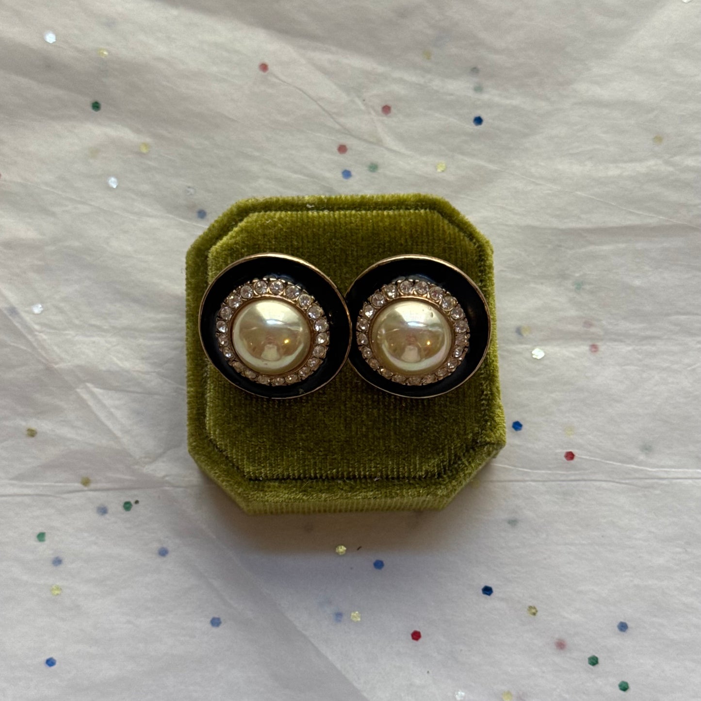 Vintage Gold Pearl & Rhinestone Earrings