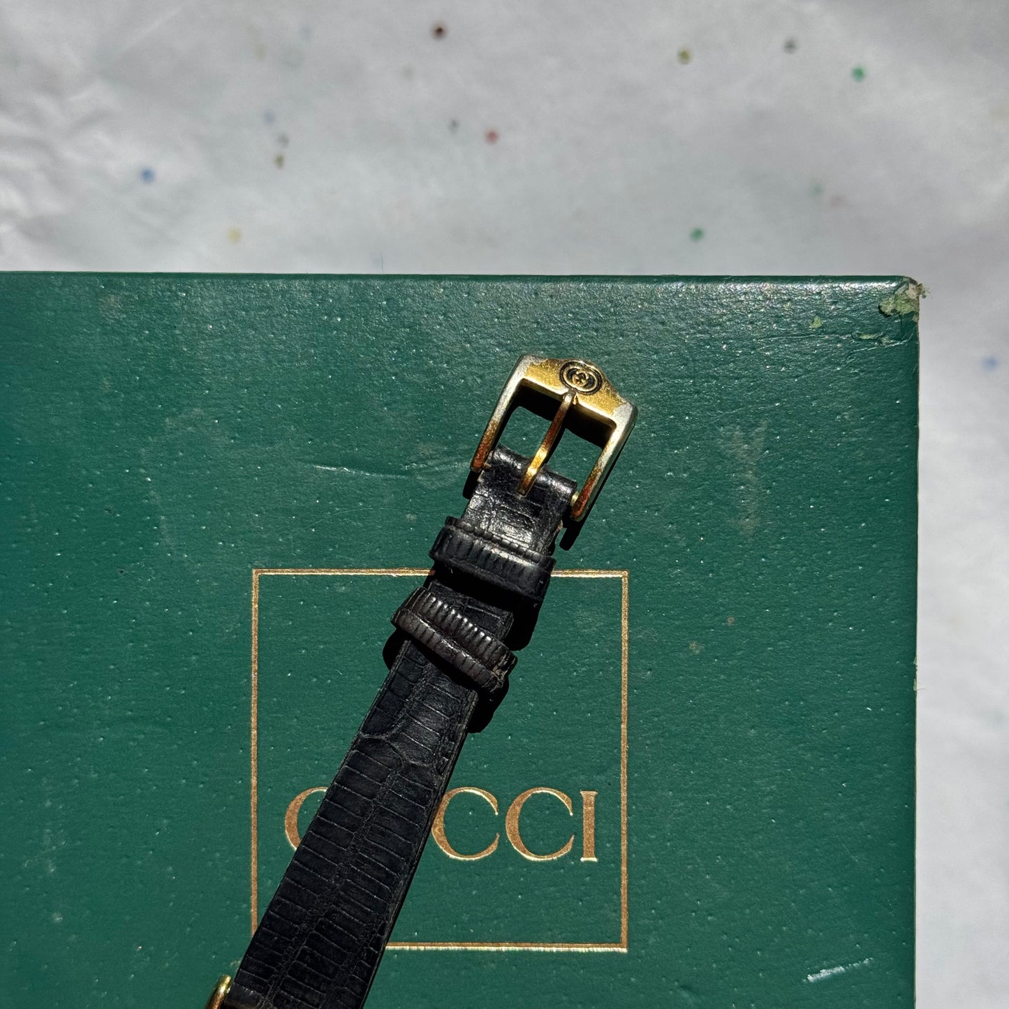 Vintage Working Black Gucci Leather Band Watch