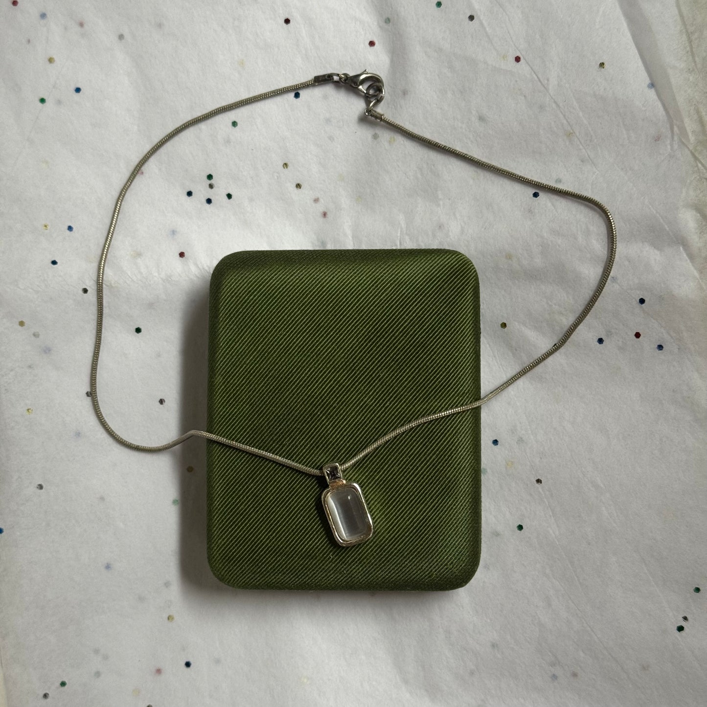Vintage Silver Stone Pendant Necklace
