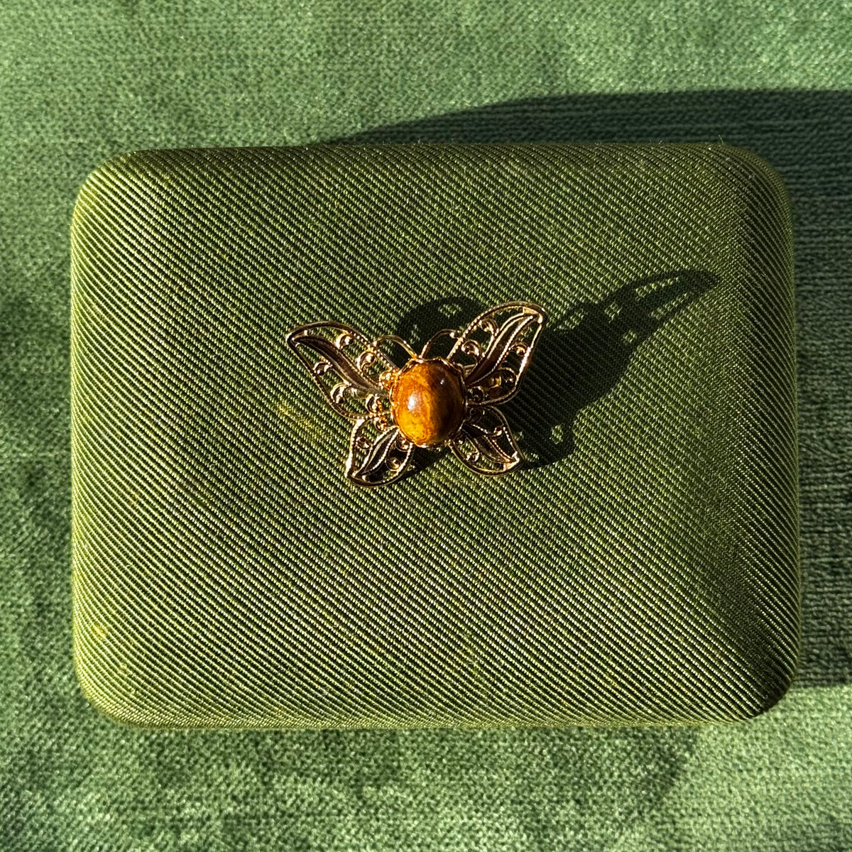 Vintage Gold & Tiger's Eye Butterfly Brooch