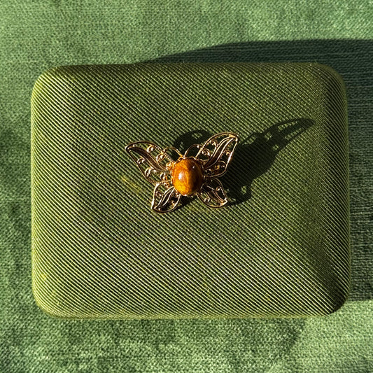 Vintage Gold & Tiger's Eye Butterfly Brooch