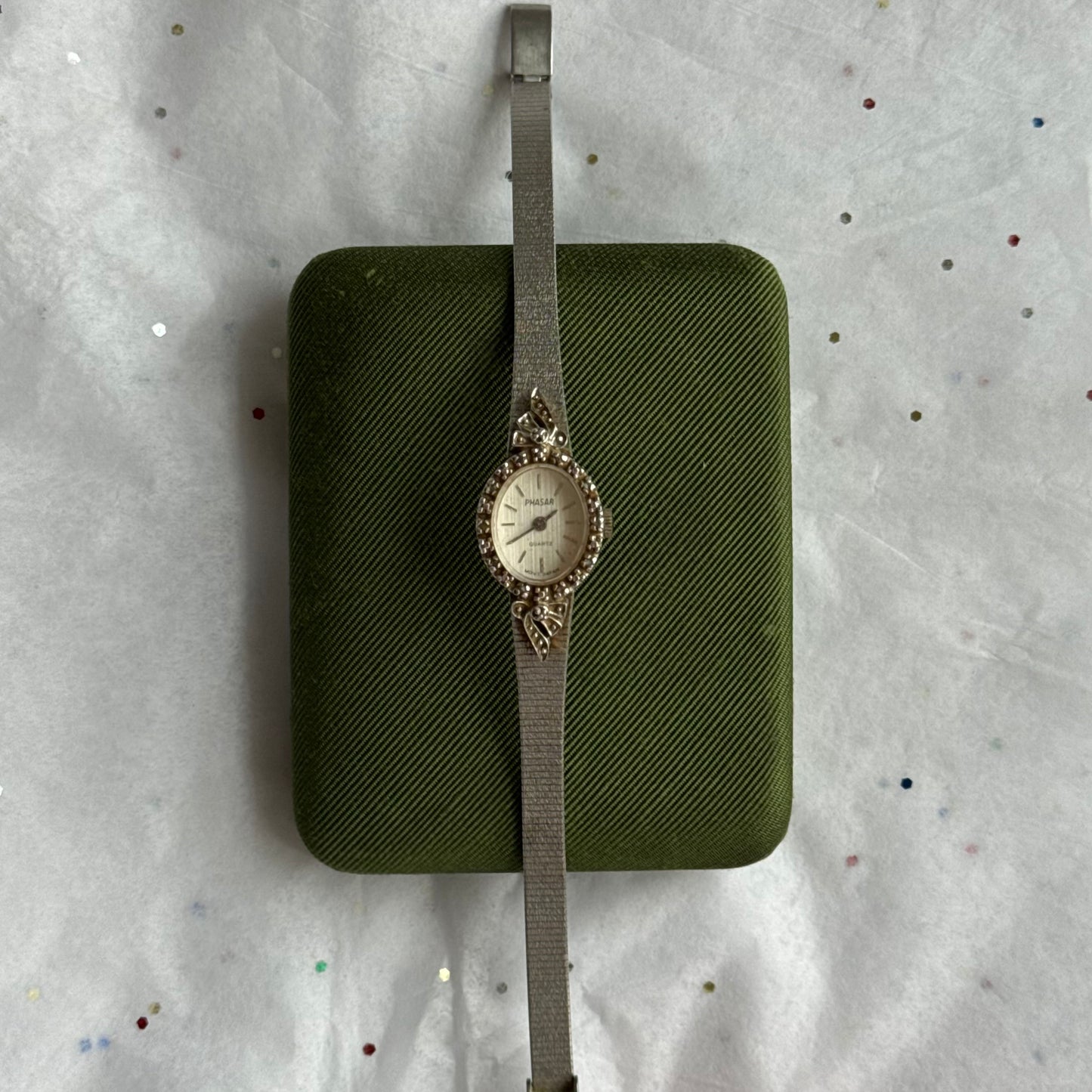 Vintage Silver Watch with Rhinestone Frame