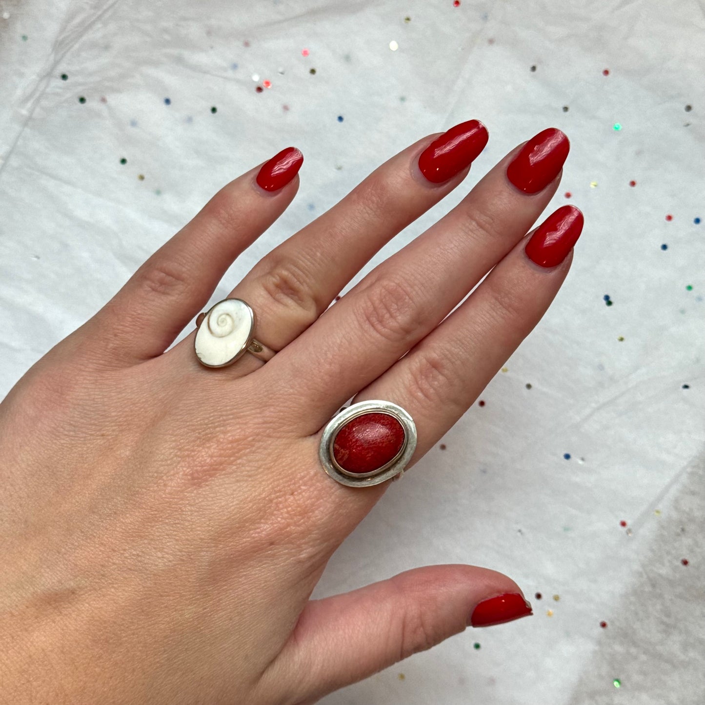 Sterling Silver Coral Ring - Sourced in Greece