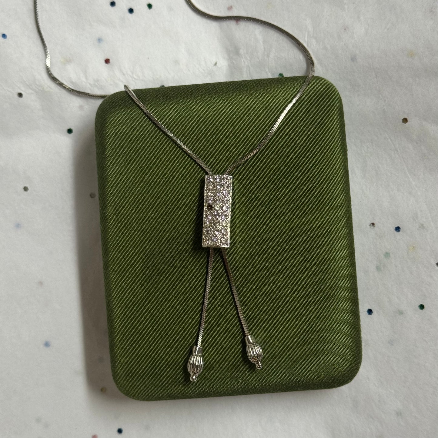 Vintage Silver Rhinestone Lariat Necklace