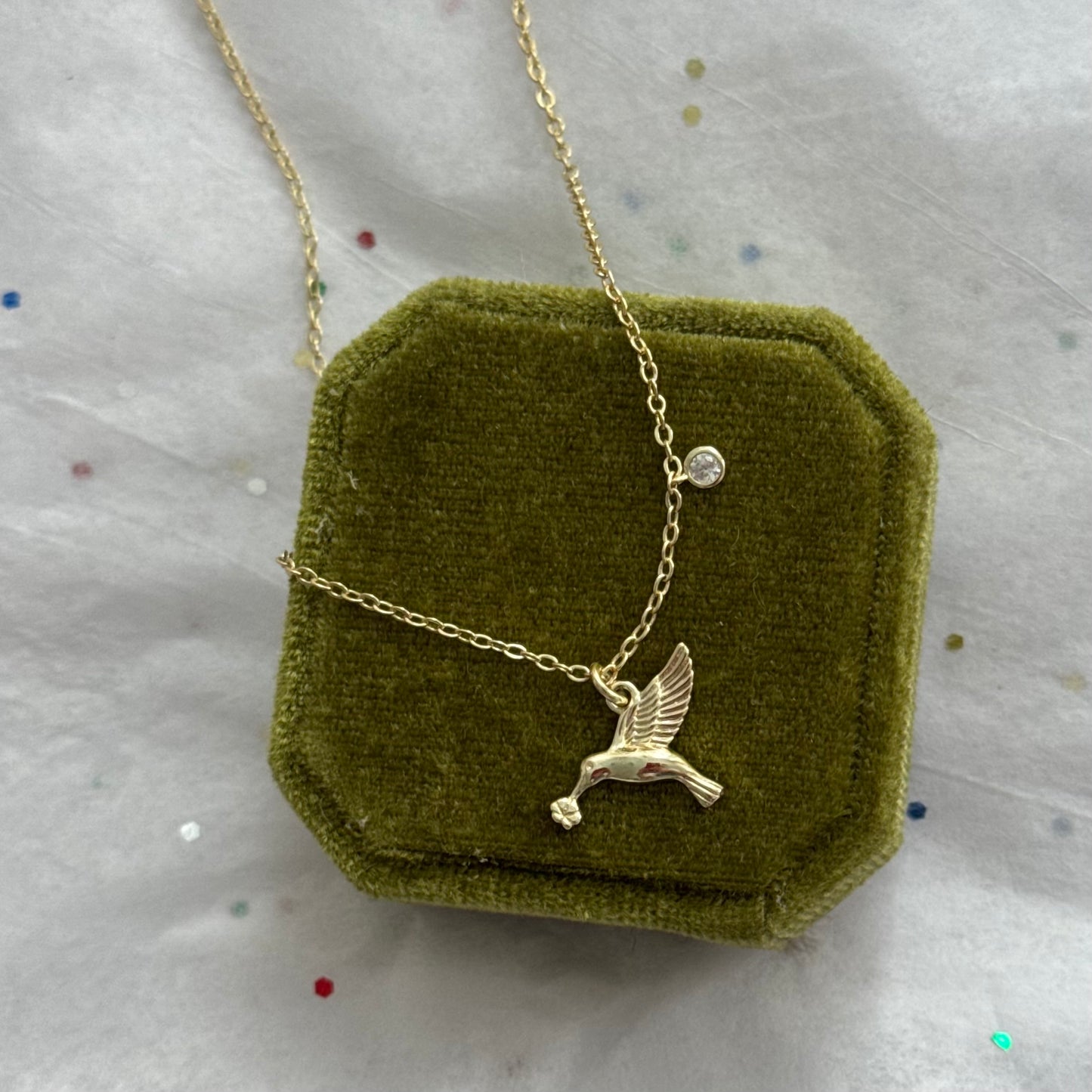 Gold Hummingbird Necklace with Rhinestone