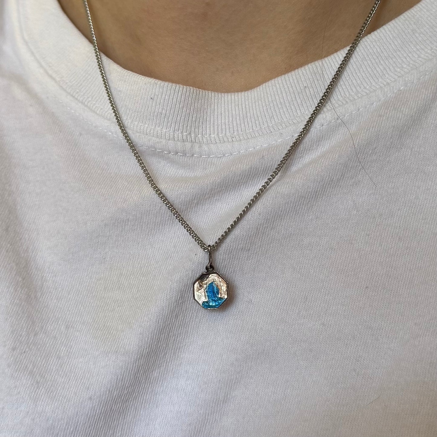 Vintage Silver Enamel Saint Necklace - Sourced in Paris