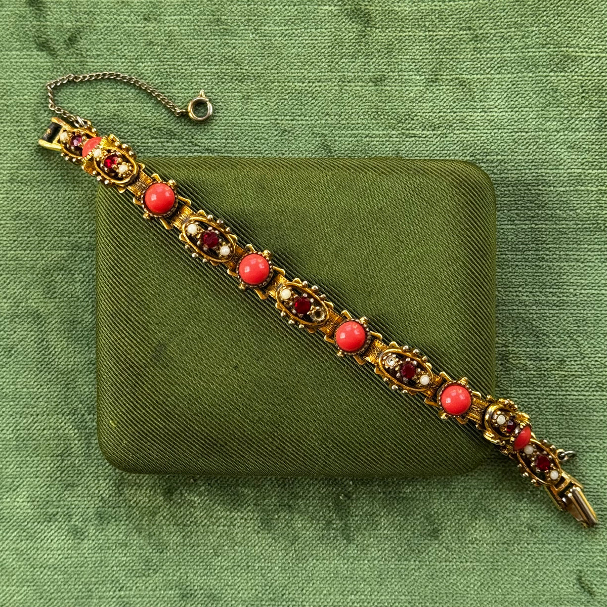 Vintage Coral & Rhinestone Bracelet