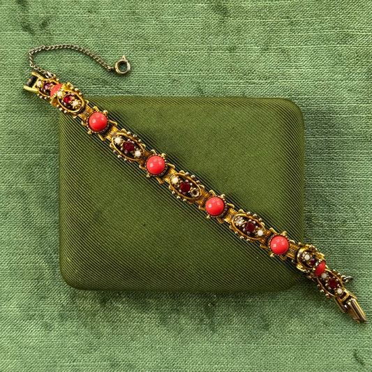 Vintage Coral & Rhinestone Bracelet