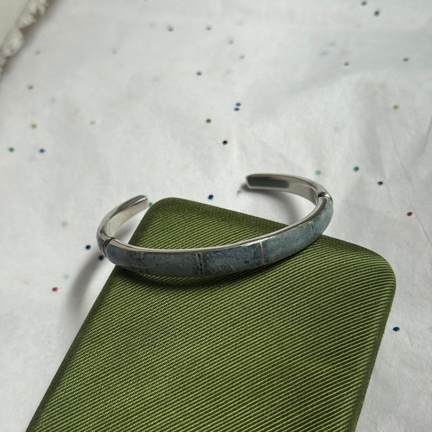 Vintage Blue Enamel Silver Cuff Bracelet