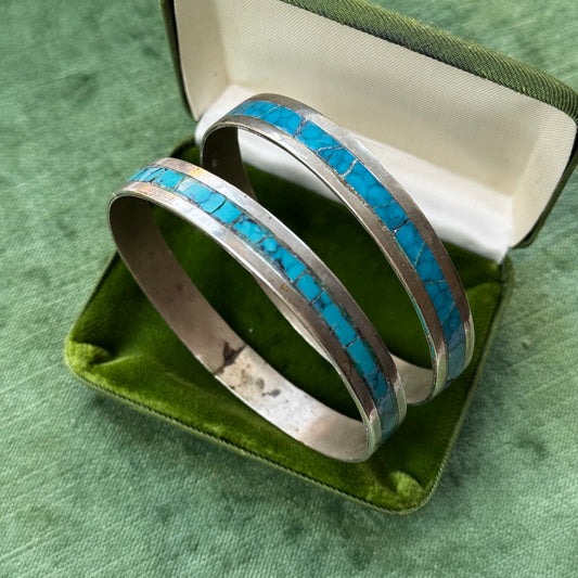 Vintage Silver Crushed Turquoise Bangle Bracelet