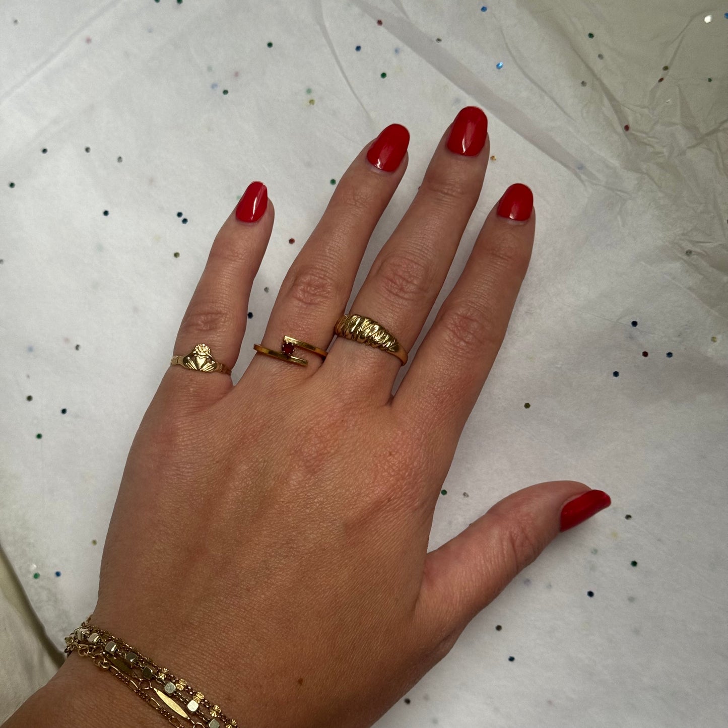 Vintage Red Rhinestone Gold Tone Avon Ring